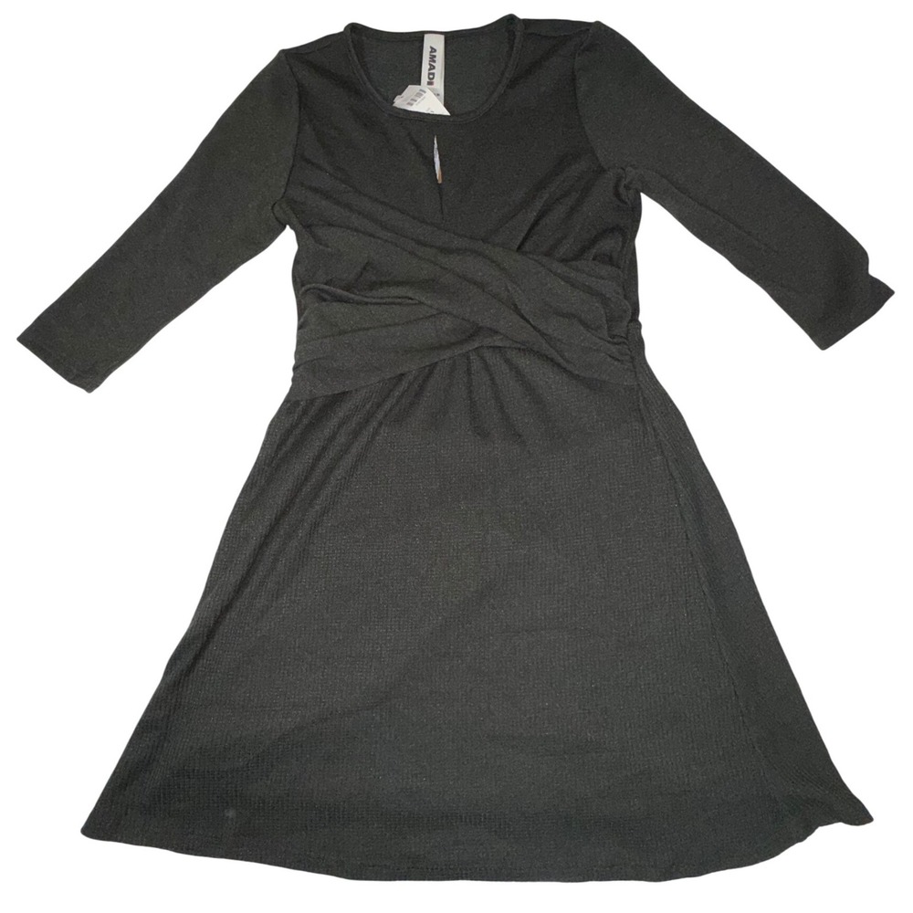 Amadi 3/4 SLV Knit Wrap Midi Dress Womens XS Moss Green Twisted Waist NWT
